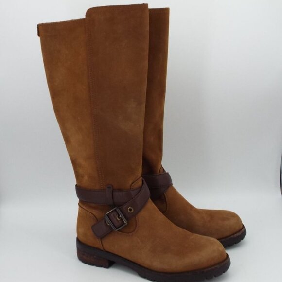 UGG Harington Equestrian Chestnut Brown Distressed Suede Leather Buckle Boots - Picture 1 of 15